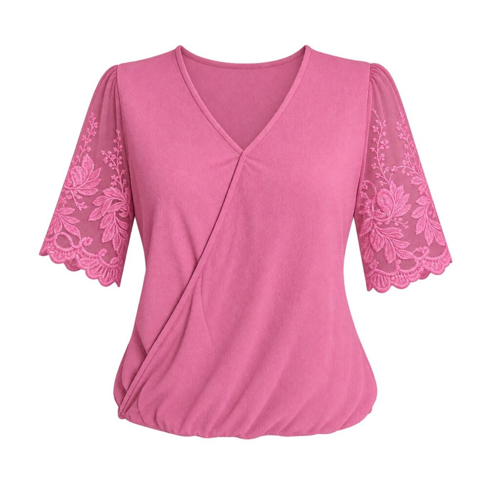 KAII LA Blouse Women S Mauve Pink Embroidered Sheer Sleeve Wrap Top Festival Y2K